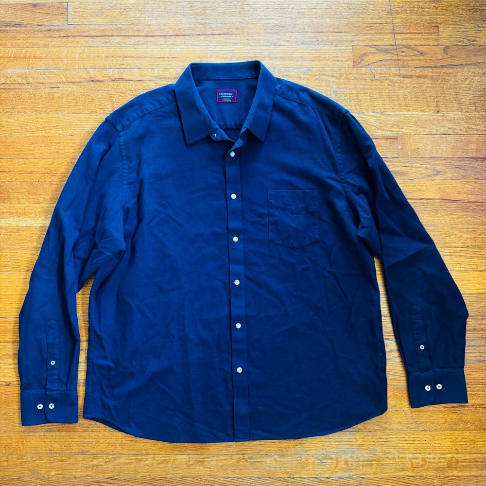 UNTUCKIT Men's XXX Large Navy Blue Button Down Shirt Long Sleeve Cotton Sherwood